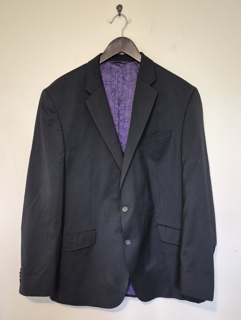 Ted Baker Black Two-Button Sport Coat with Purple Paisley Lining